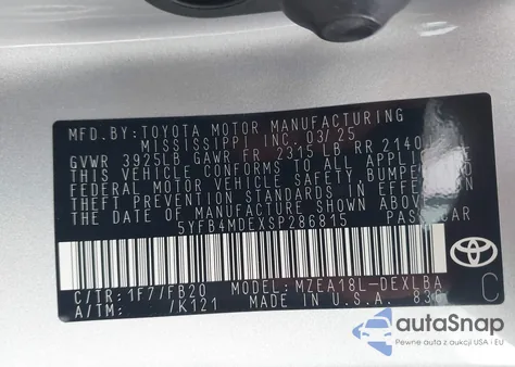 2025 Toyota Corolla Le z USA, uszkodzony, nr VIN 5YFB4MDEXSP286815